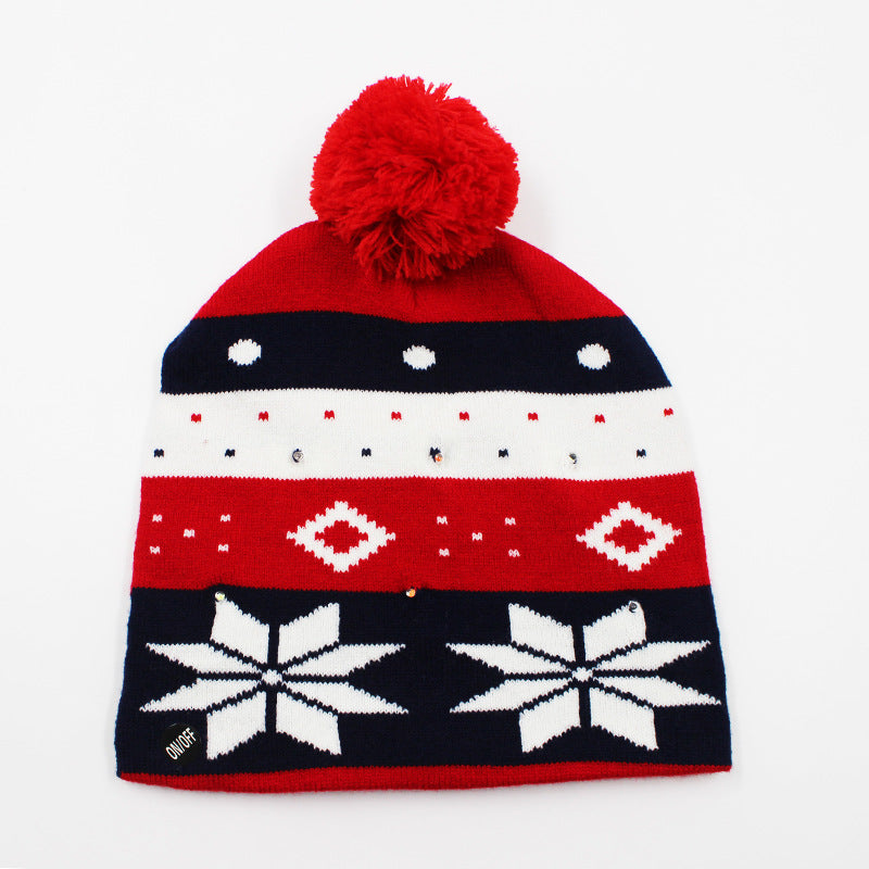 Korean Internet Celebrity Style Snowflake Christmas Hat, Warm and Cold-Proof Women's Knitted Hat with Pom-Pom, Ear-Protecting Yarn Hat, Light Luxury Style