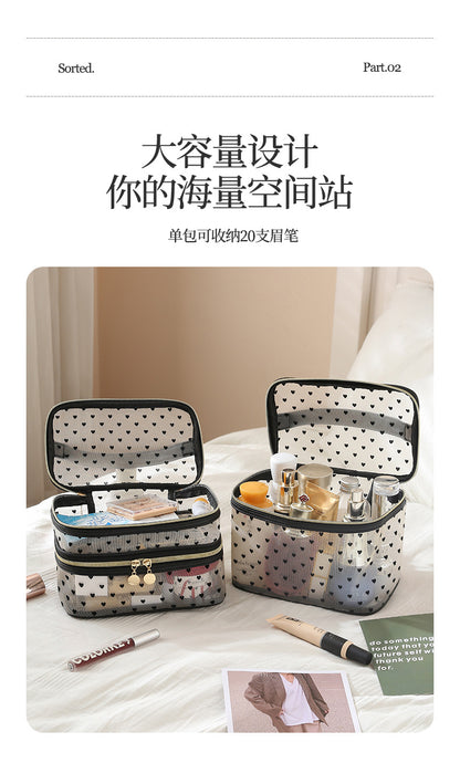 New Style Heart-Shaped Portable Makeup Bag, Single/Double Layer Cosmetic Storage Bag, Simple Mesh Makeup Bag, Travel Makeup Bag