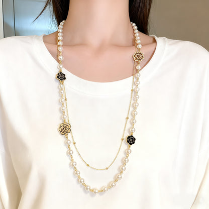 Shijiazu stacked with long pearl necklace women's light luxury temperament sweater chain Joker high sense autumn and winter necklace