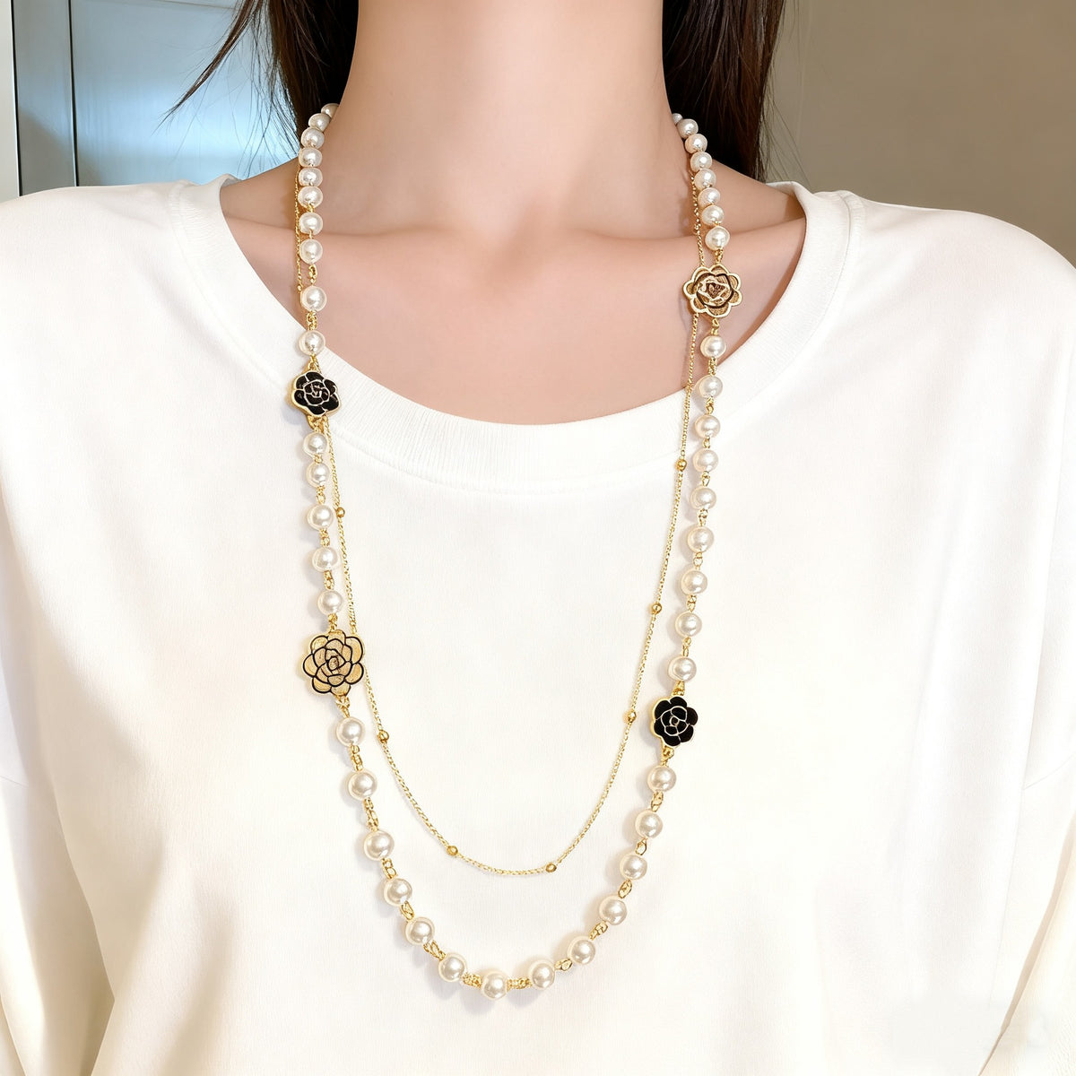 Light Luxury and High-End Multi-Layered Pearl Sweater Chain, Feminine, Simple, Long Autumn and Winter Necklace, Alloy Accessories, Jewelry
