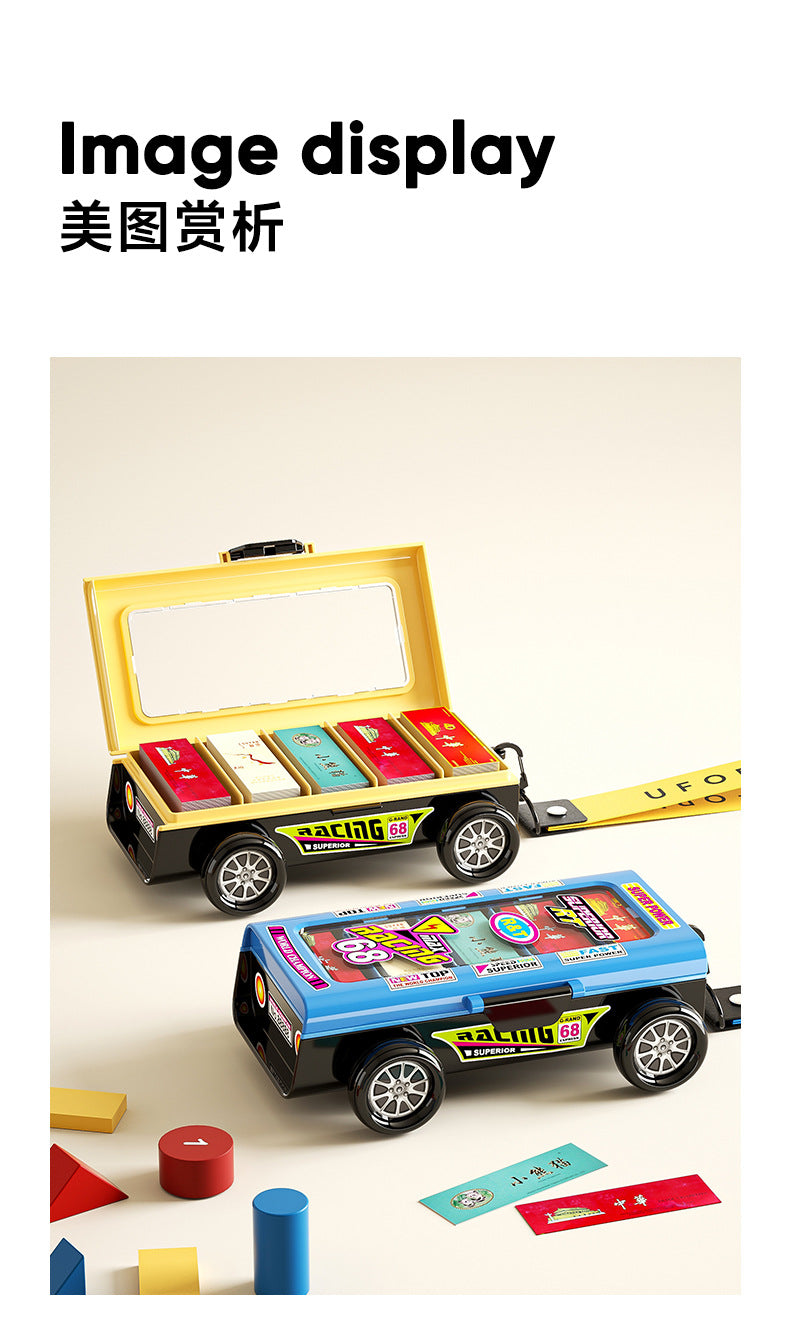 Cigarette Card Storage Box Double Layer Cigarette Card Collection Dustproof Storage Card Box Car Shape Portable Storage Box with Handlet