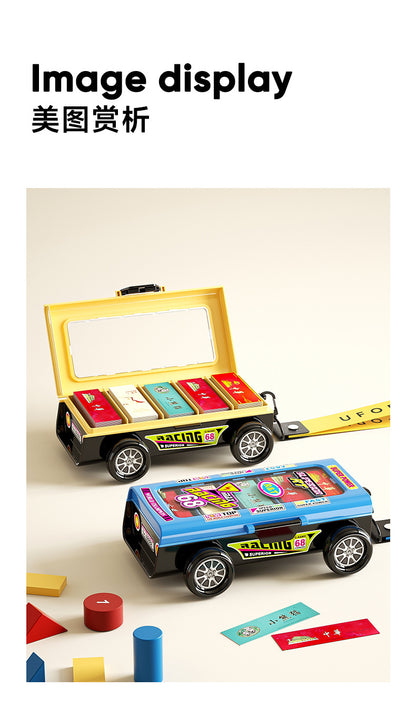 Cigarette Card Storage Box Double Layer Cigarette Card Collection Dustproof Storage Card Box Car Shape Portable Storage Box with Handlet