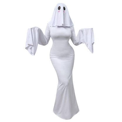 Halloween New Ghost Mother Cos Dress Lady Apricot Same Style Sexy Backless dress Stage Performance Dress for Women