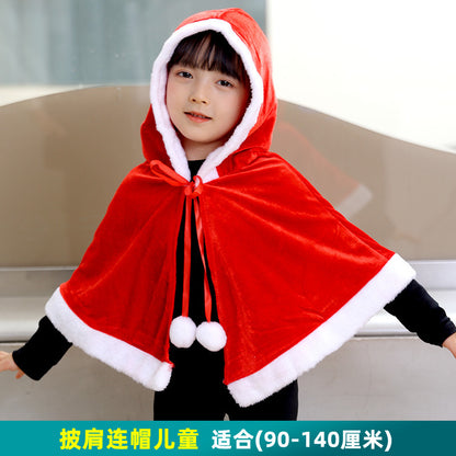 Santa Claus Cape Cape Cape Adult Female Hooded Golden Velvet Santa Claus Costume Performance Clothes