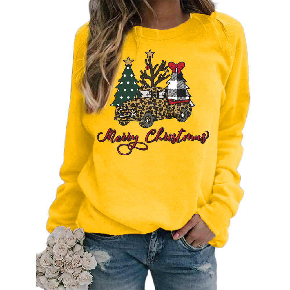 Europe and the United States foreign trade cross-border supply Christmas tree merry Christmas printed round neck sweater women's top