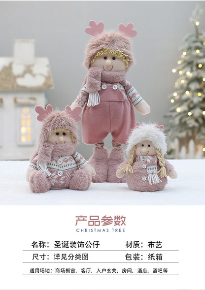 Cross Border Christmas Decorations Pink Antlers Doll Fabric Boys and Girls Doll Standing Doll Desktop Ornaments