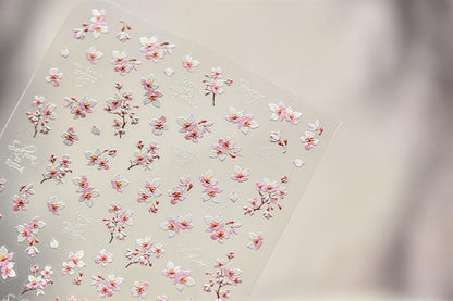 Spring Cherry Blossom Nail Stickers New Embossed 5D Three-Dimensional Japanese Style Internet Celebrity Ins Flower Nail Sticker Decorations