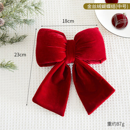 Christmas Tree Decoration Home Gold Velvet Bow Large Pendant Photo Atmosphere Props Atmosphere Flocking Bow
