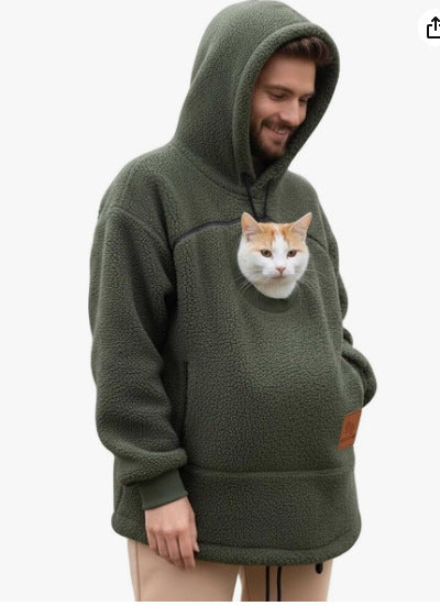 2025 New European and American Polar Fleece Pet-In-One Men's and Women's Trendy Hooded Loose Casual Warm Sweatshirt