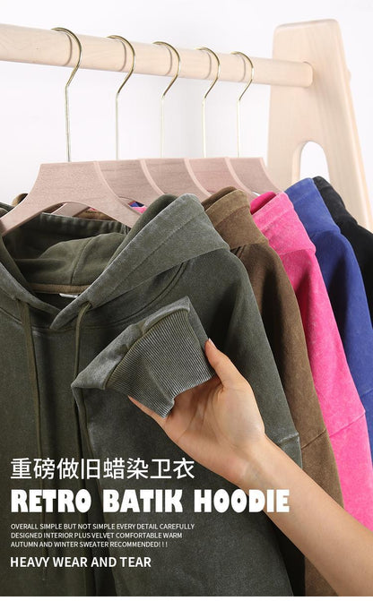 Trendy Brand Heavyweight Pure Cotton Terry 400g Washed Distressed Crew Neck Sweatshirt Hoodie Retro Sweatshirt with Printed Logo