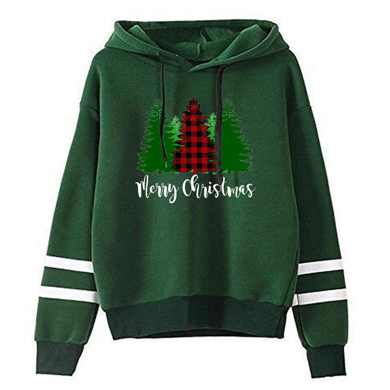 Foreign Trade Cross-border Red Plaid Christmas Tree Merry Christmas Printed Parallel Bars Striped Sweat Europe and America