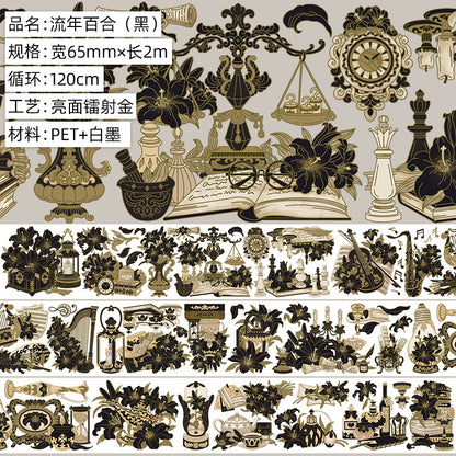 Glazed Light Gorgeous Retro Huahua Guka Decoration DIY Hand Account Material Dark Flow Linen Laser Hand Account Pet Tape