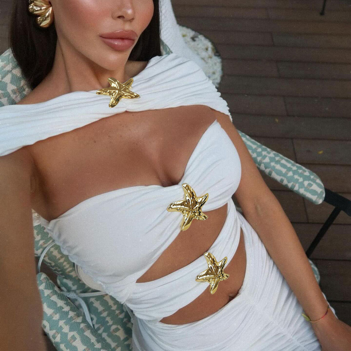 Pure White One-piece Swimsuit Skirt Shawl Three-piece Suit Sexy