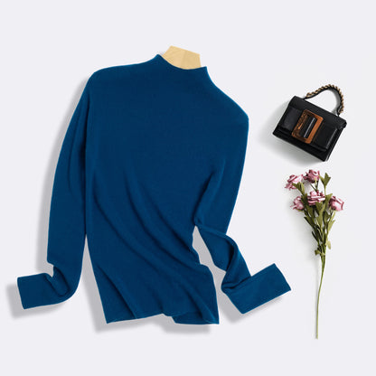 Machine Washable 100% Superfine Wool Sweater for Women Autumn and Winter New Loose Half Turtleneck Knitted Bottoming Sweater for Women