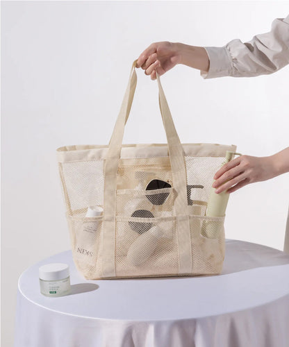 Korean Mesh Beach Bag Large Capacity Swimming Fitness Bag Travel Portable Storage Bag Multi-Pocket Swimsuit Storage Bag