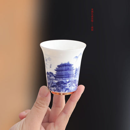 Blue and White Porcelain Master Cup, Light Luxury Fragrance Cup, Souvenir from the Four Great Towers and Scenic Tourist Attractions, Gift Tea Cup