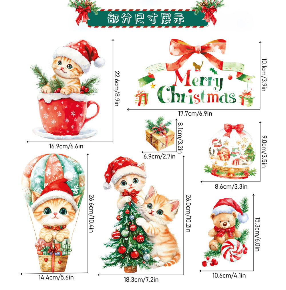 Cross-border New Cute Christmas Cat Balloon Gift Snowflake Glass Stickers Christmas Shopping Mall Glass Door Decorative Stickers