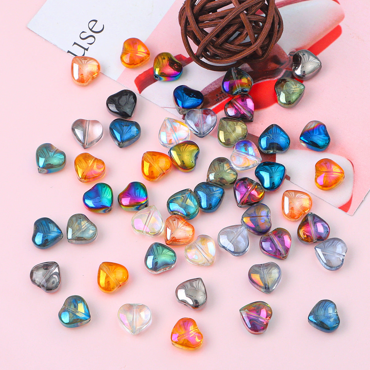 10mm Glass Color-Coated Peach Heart Crystal Beads Loose Beads DIY Handmade Necklace Bracelet Ear Jewelry Manufacturer Direct Sales Wholesale