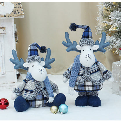 Cross-border New Christmas Decorations Blue Doll Window Arrangement Elk Doll Christmas Cloth Bear Ornaments
