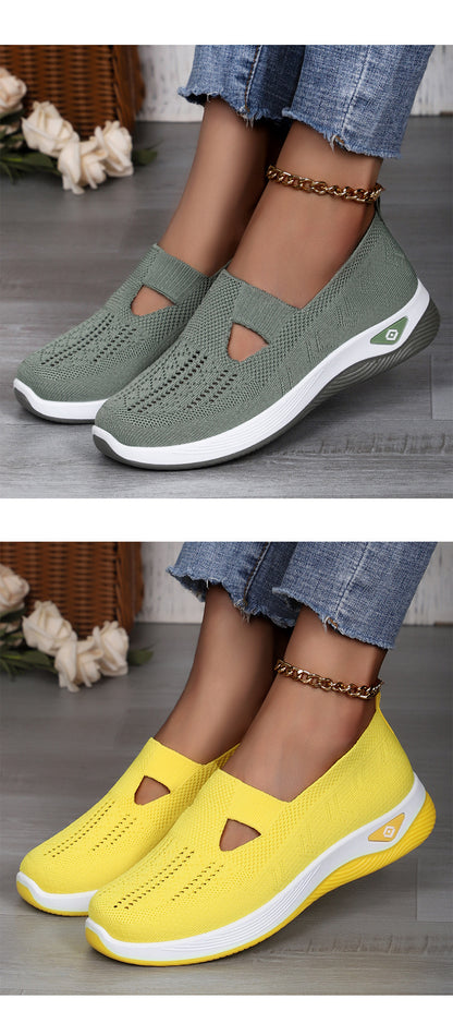 Women's Shoes Cross-Border Large Size Casual Shoes Fly-Knit Breathable Shoes Women's Lightweight and Comfortable Mesh Shoes Soft Sole Shallow Shoes