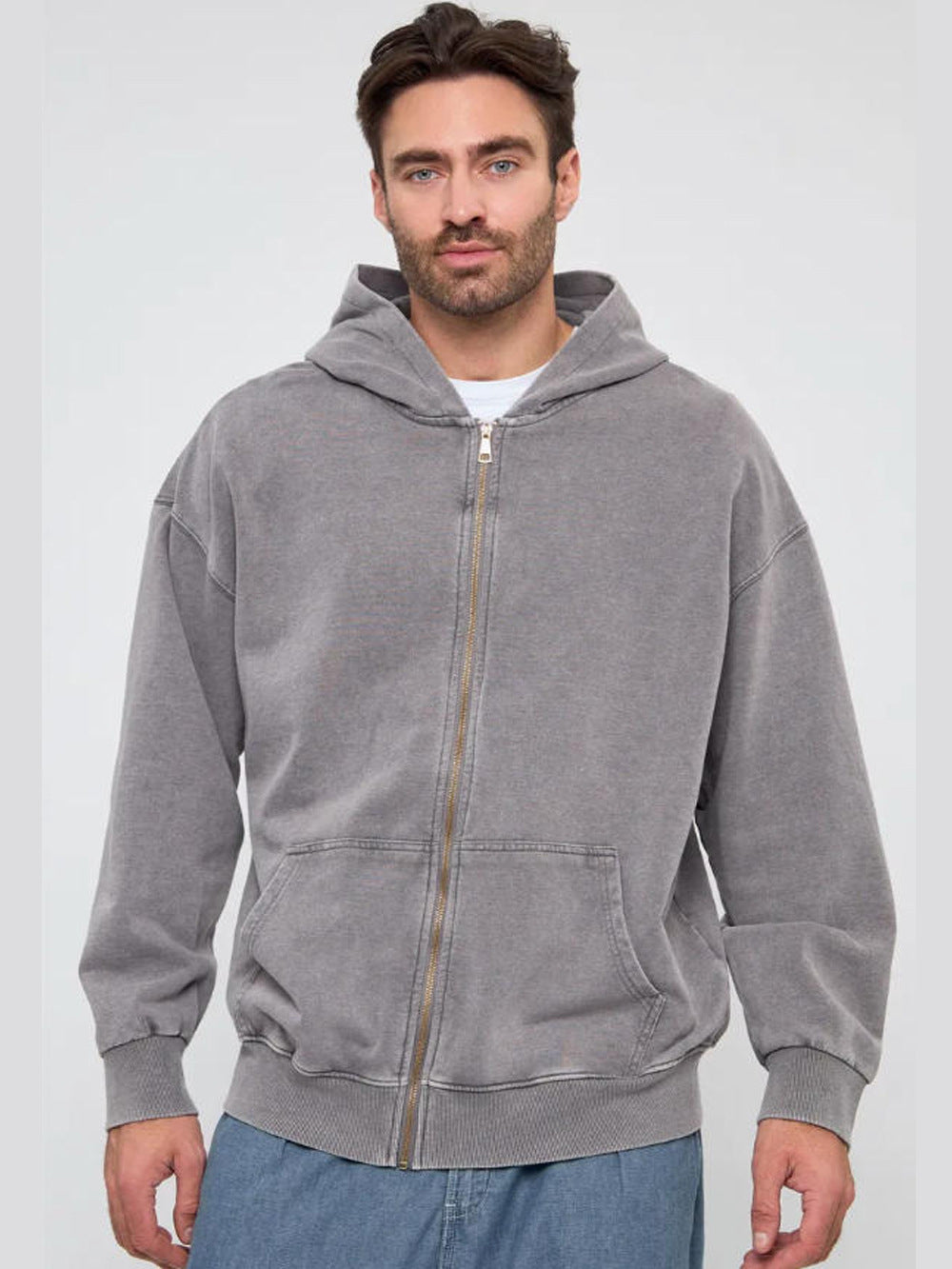 2025 New Autumn and Winter 400g Washed Retro Zipper Hooded Sweatshirt for Men and Women, Loose Casual Retro Top