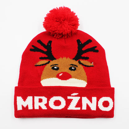 Korean Internet Celebrity Style Snowflake Christmas Hat, Warm and Cold-Proof Women's Knitted Hat with Pom-Pom, Ear-Protecting Yarn Hat, Light Luxury Style