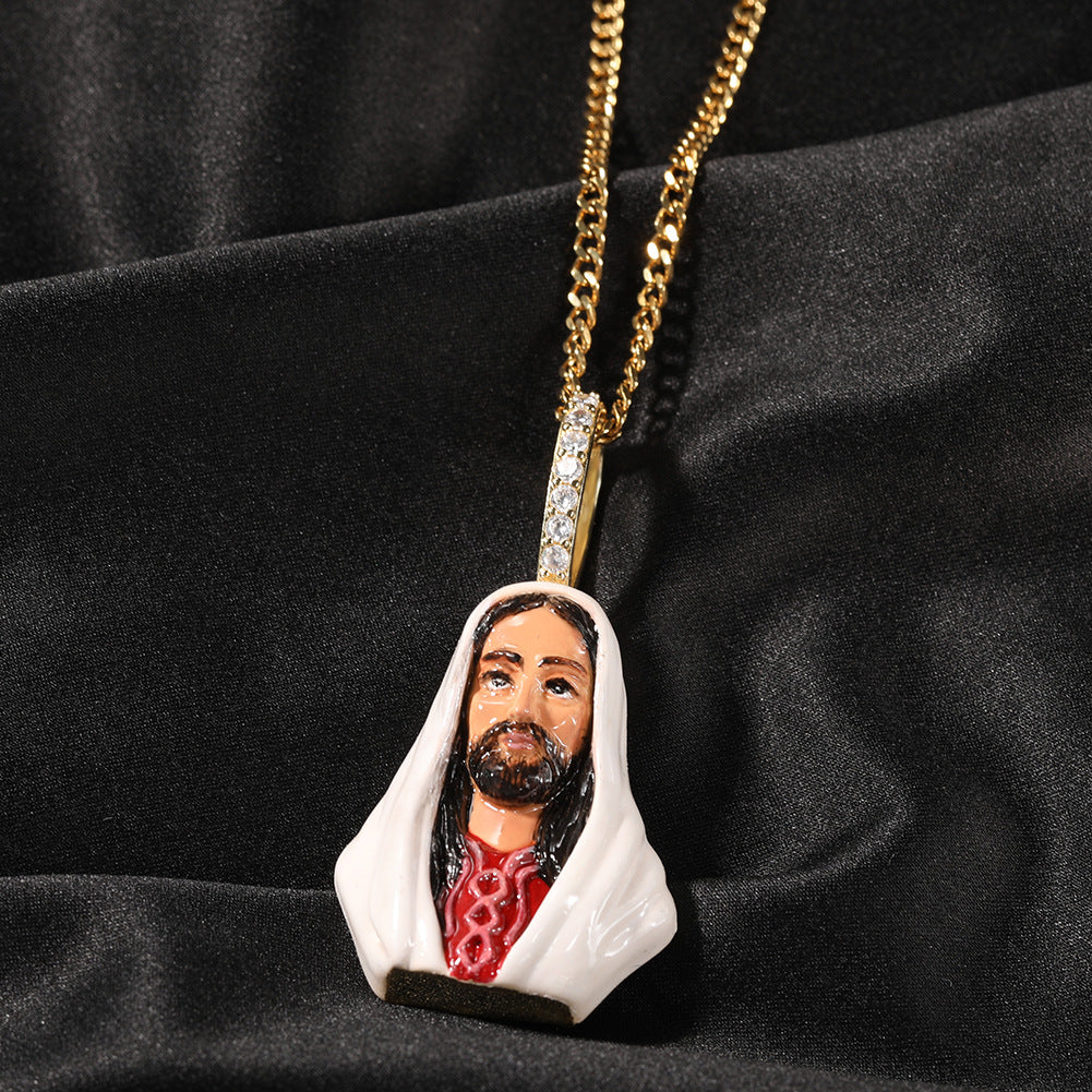 European and American New Products Copper Material Enamel Men's Avatar Personalized Hip-Hop Pendant Necklace Trendy Accessories Jewelry Wholesale