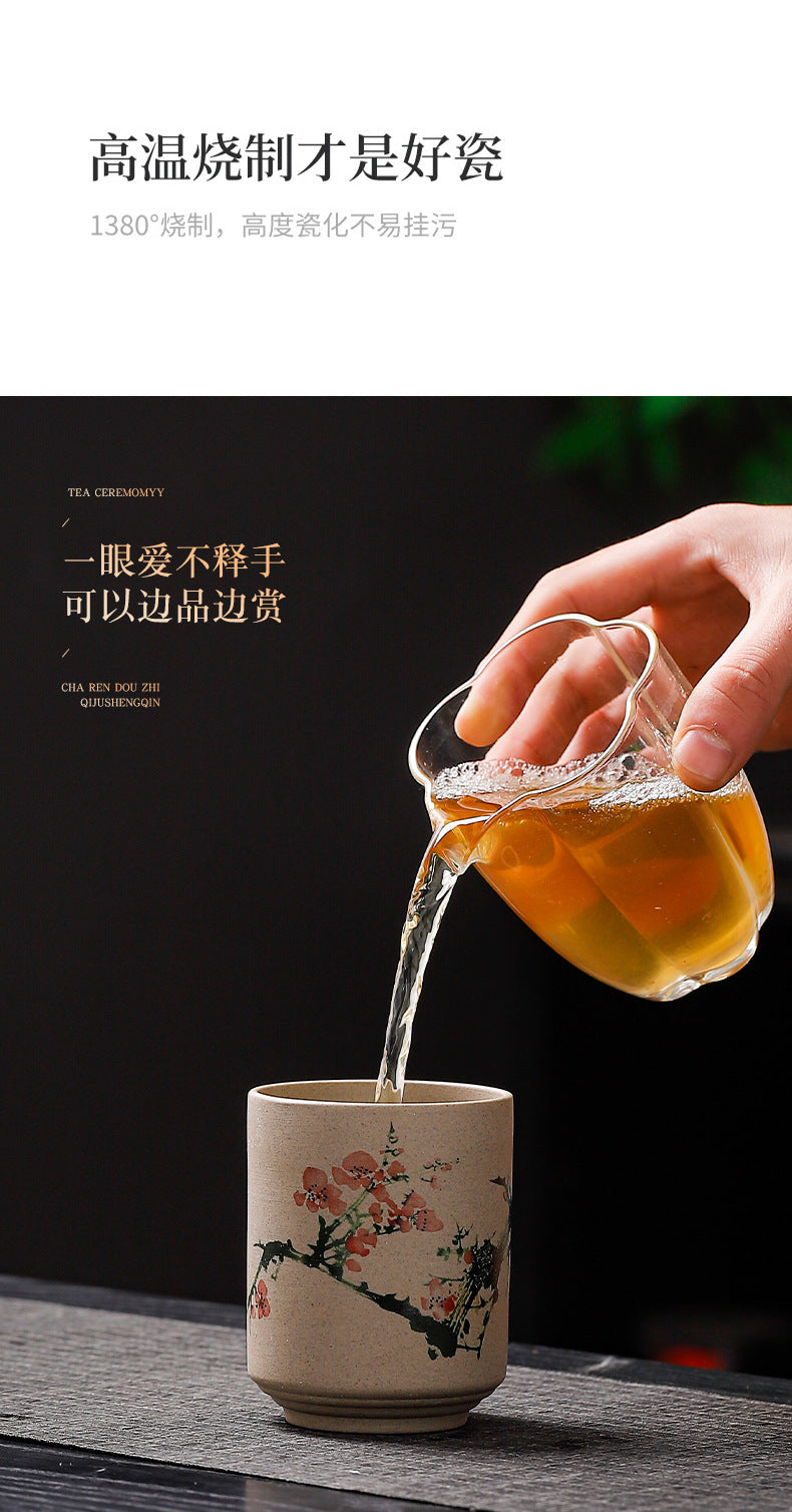 Yue Rui Healthy Large Stoneware Tea Cup Water Cup Ceramic Cup 180ml Pottery Cup Straight Bucket Cup Japanese Retro Cup