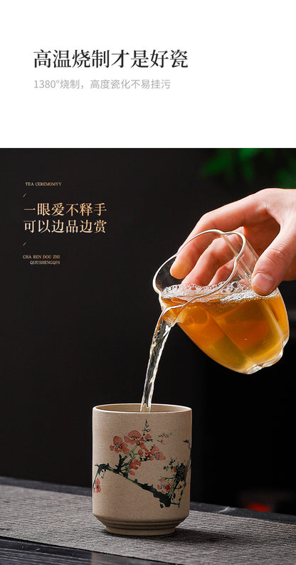 Yue Rui Healthy Large Stoneware Tea Cup Water Cup Ceramic Cup 180ml Pottery Cup Straight Bucket Cup Japanese Retro Cup