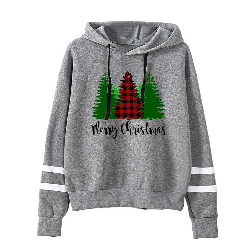 Foreign Trade Cross-border Red Plaid Christmas Tree Merry Christmas Printed Parallel Bars Striped Sweat Europe and America
