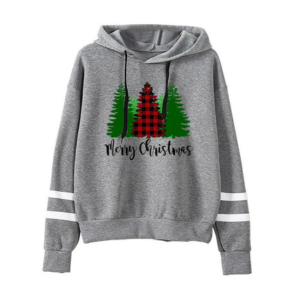 Foreign Trade Cross-border Red Plaid Christmas Tree Merry Christmas Printed Parallel Bars Striped Sweat Europe and America