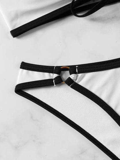 European and American Style Sexy Bandeau Bikini Swimsuit for Women, Solid Color with Chest Pads, Simple Cross-Border Two-Piece Swimsuit