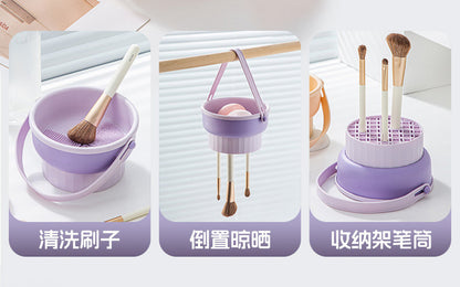 Makeup Brush Cleaning Bowl Cleaning Box Silicone Beauty Egg Cleaning Set Scrubbing Bowl Storage Rack Drying Tool Set