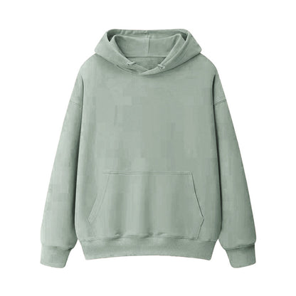 Fleece-lined thick loose hooded sweater women's autumn and winter warm top student couple wear solid color coat foreign trade women's clothing