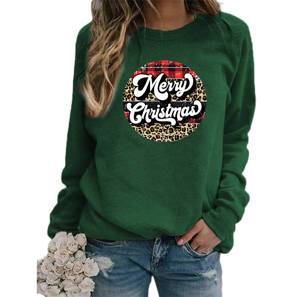 Amazon cross-border foreign trade Christmas Merry Christmas printed round neck long sleeve women's sweater European size