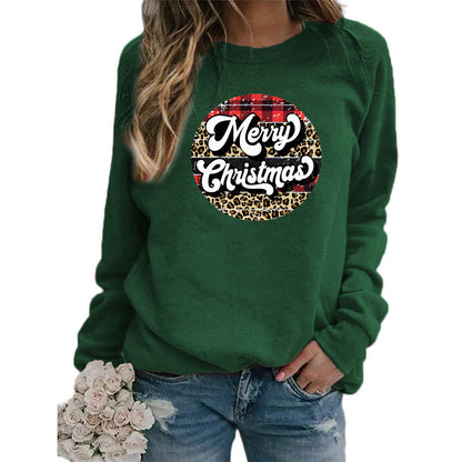 Amazon cross-border foreign trade Christmas Merry Christmas printed round neck long sleeve women's sweater European size