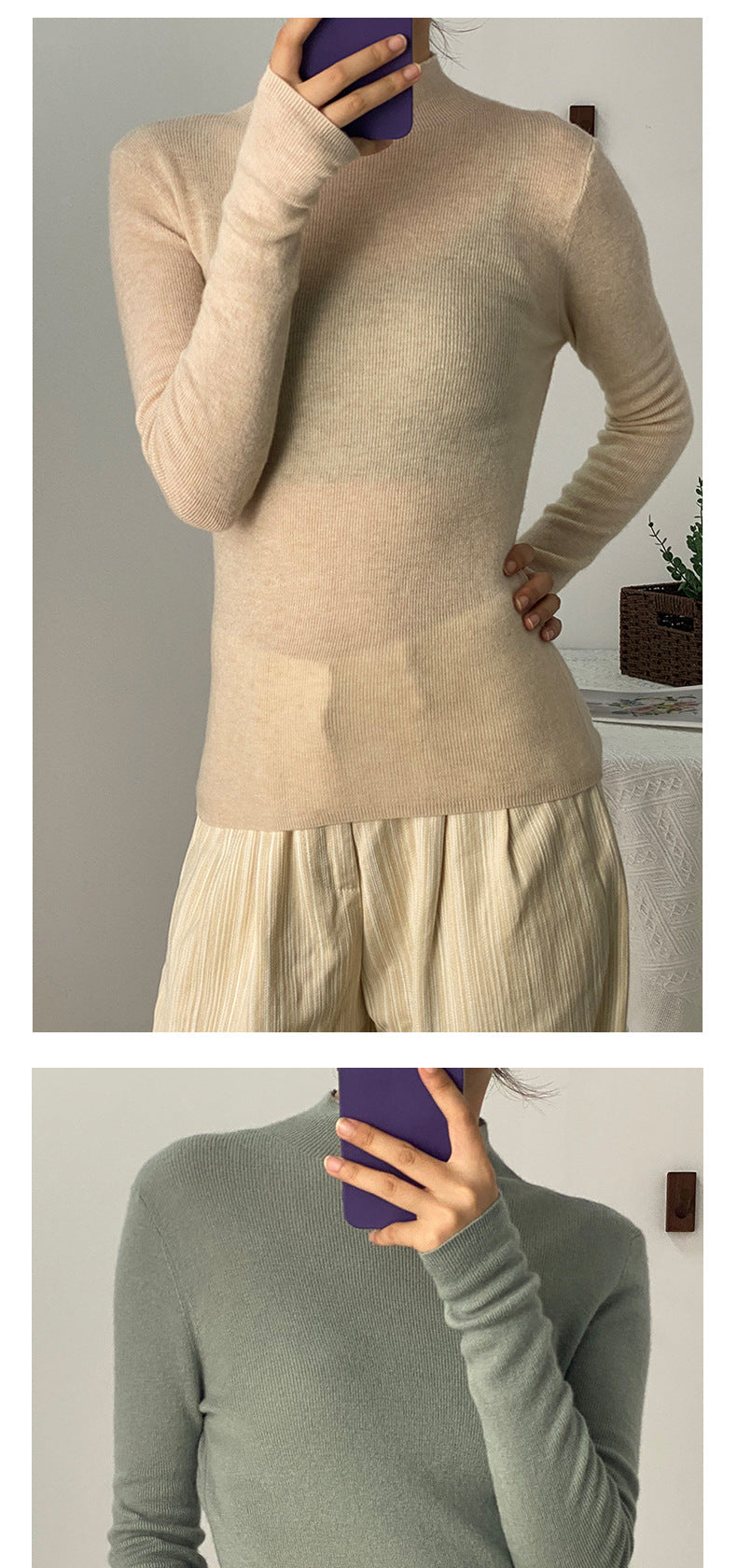 Machine Washable 100% Superfine Wool Sweater for Women Autumn and Winter New Loose Half Turtleneck Knitted Bottoming Sweater for Women