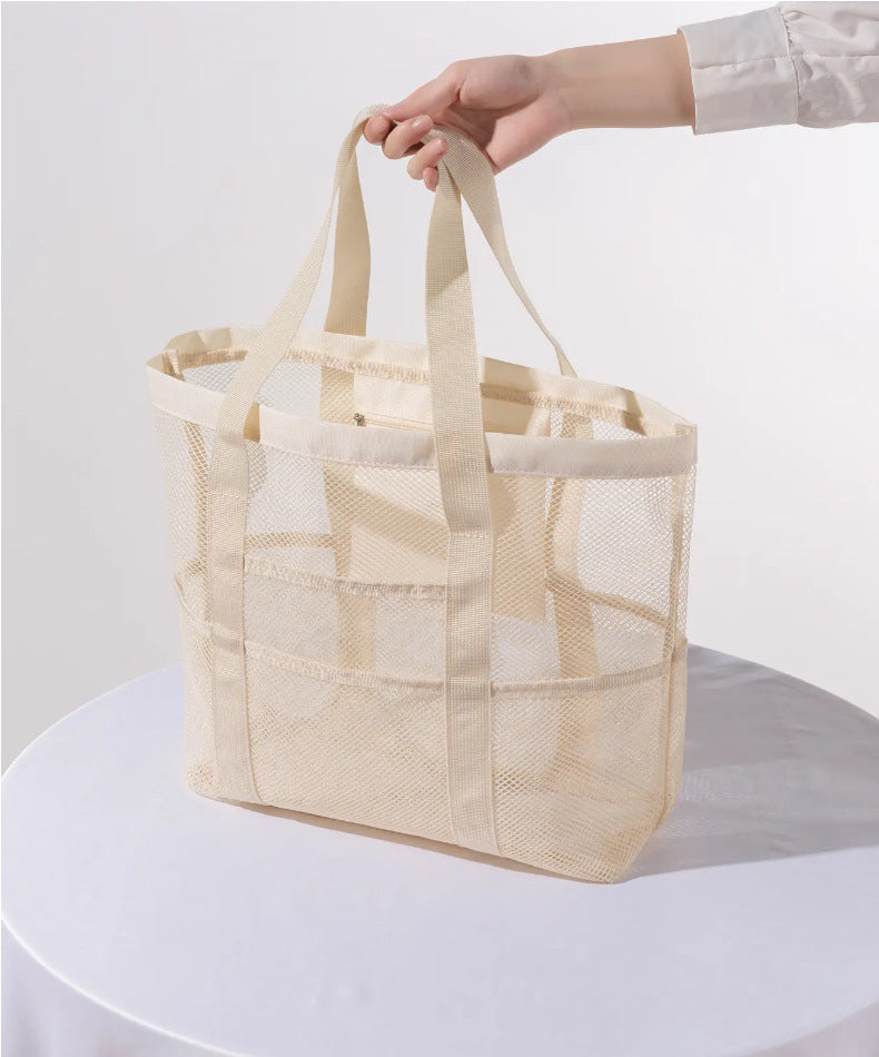 Korean Mesh Beach Bag Large Capacity Swimming Fitness Bag Travel Portable Storage Bag Multi-Pocket Swimsuit Storage Bag