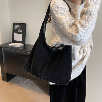 New Suede Shoulder Tote Bag, Fashionable, Simple, Lazy Style, Large Capacity Women's Handbag, Bucket Bag, Mommy Bag