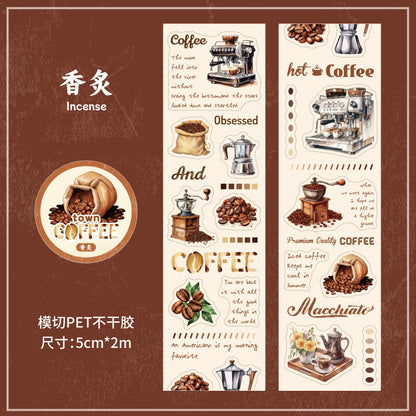 Carefully Selected Coffee Town Retro Series Die-Cut Scenery Washi Tape Creative DIY Background Stickers Journal Pet Tape