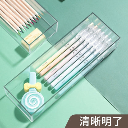 Desktop Storage Box Small Miscellaneous Stationery Sticky Notes Handbook Pencil Transparent Narrow Long Storage Storage Box