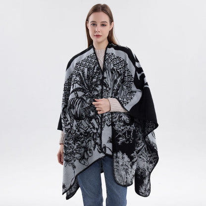 Jiangnan Watertown Knitted Shawl High-end Ethnic Style Cloak Western Sichuan Yunnan Travel Wear Imitation Cashmere Cape Women
