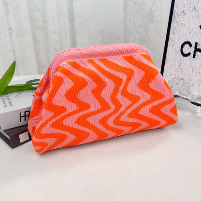 Cross-Border Dropshipping Knitted Bag Striped Clutch Bag for Women Fly-Knit Cloud Versatile Stylish Portable Makeup Bag Large Capacity