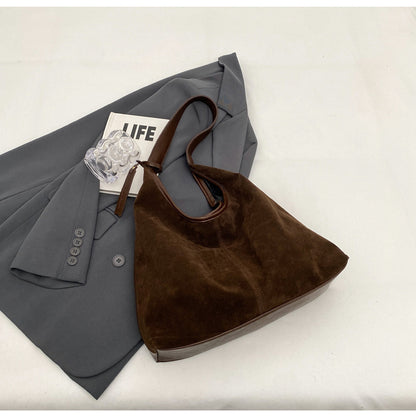 New Suede Shoulder Tote Bag, Fashionable, Simple, Lazy Style, Large Capacity Women's Handbag, Bucket Bag, Mommy Bag