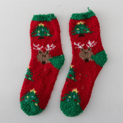 Coral fleece Christmas socks autumn and winter thick tube socks New Year gift socks cartoon Christmas socks cross-border wholesale