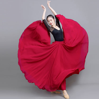 720 Degree Double Layer Large Swing Skirt Chiffon Classical Dance Ethnic Dance Skirt Dance Long Skirt Square Dance Practice Xinjiang Dance