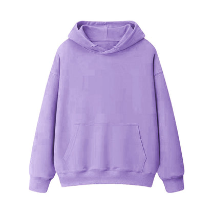Fleece-lined thick loose hooded sweater women's autumn and winter warm top student couple wear solid color coat foreign trade women's clothing