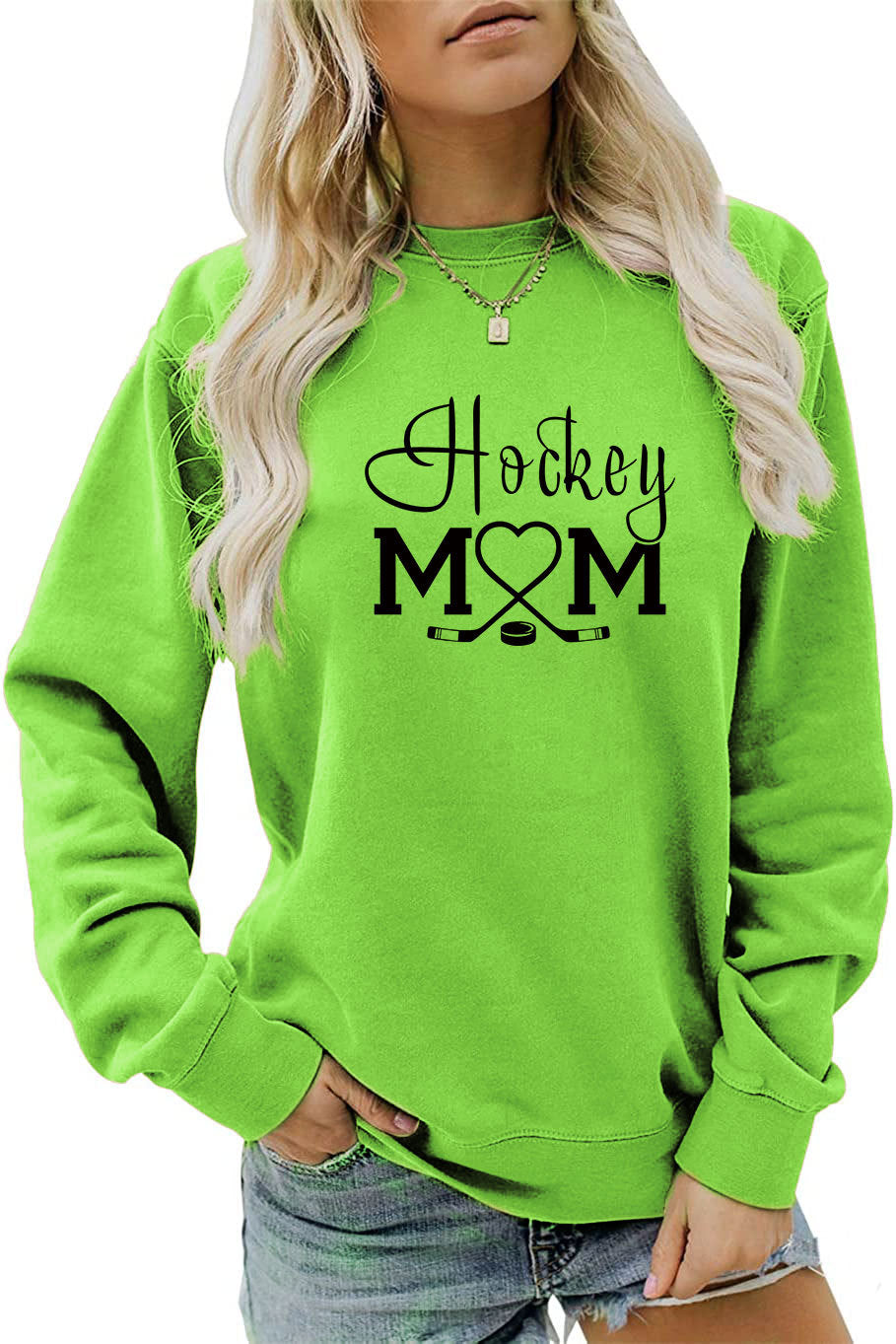 Amazon Wish Independent Station Fashionable Simple Hockey Mom Letter Fun Printed Women's Casual Sweatshirt