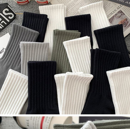 Socks Men's Autumn Spring and Autumn New Solid Color Casual All-match Sports Style Basketball Fashionable Socks Comfortable Men's Mid-tube Socks
