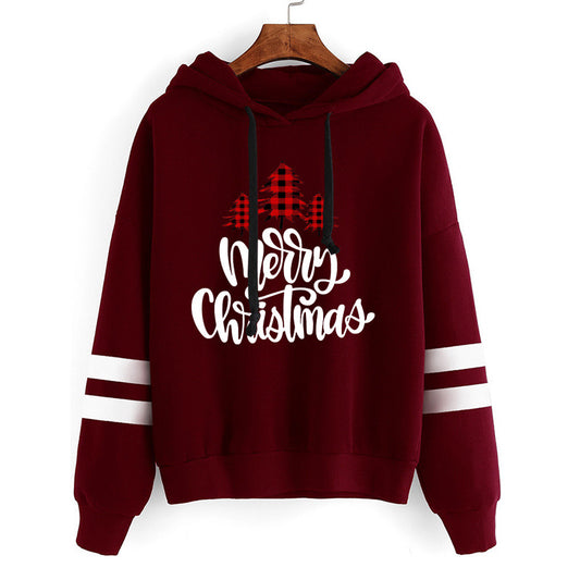 Christmas Red Plaid Christmas Tree Merry Christmas Print Parallel Bars Striped Sweat Autumn and Winter Europe and America